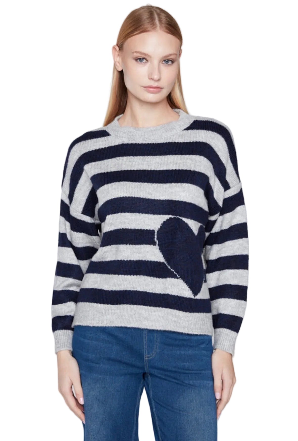 Compli K Striped Navy Heart Sweater 1006