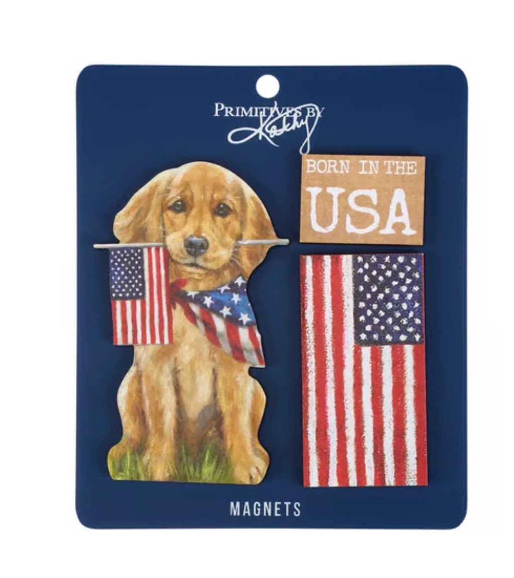 Born In The USA Golden Dog Magnet Set