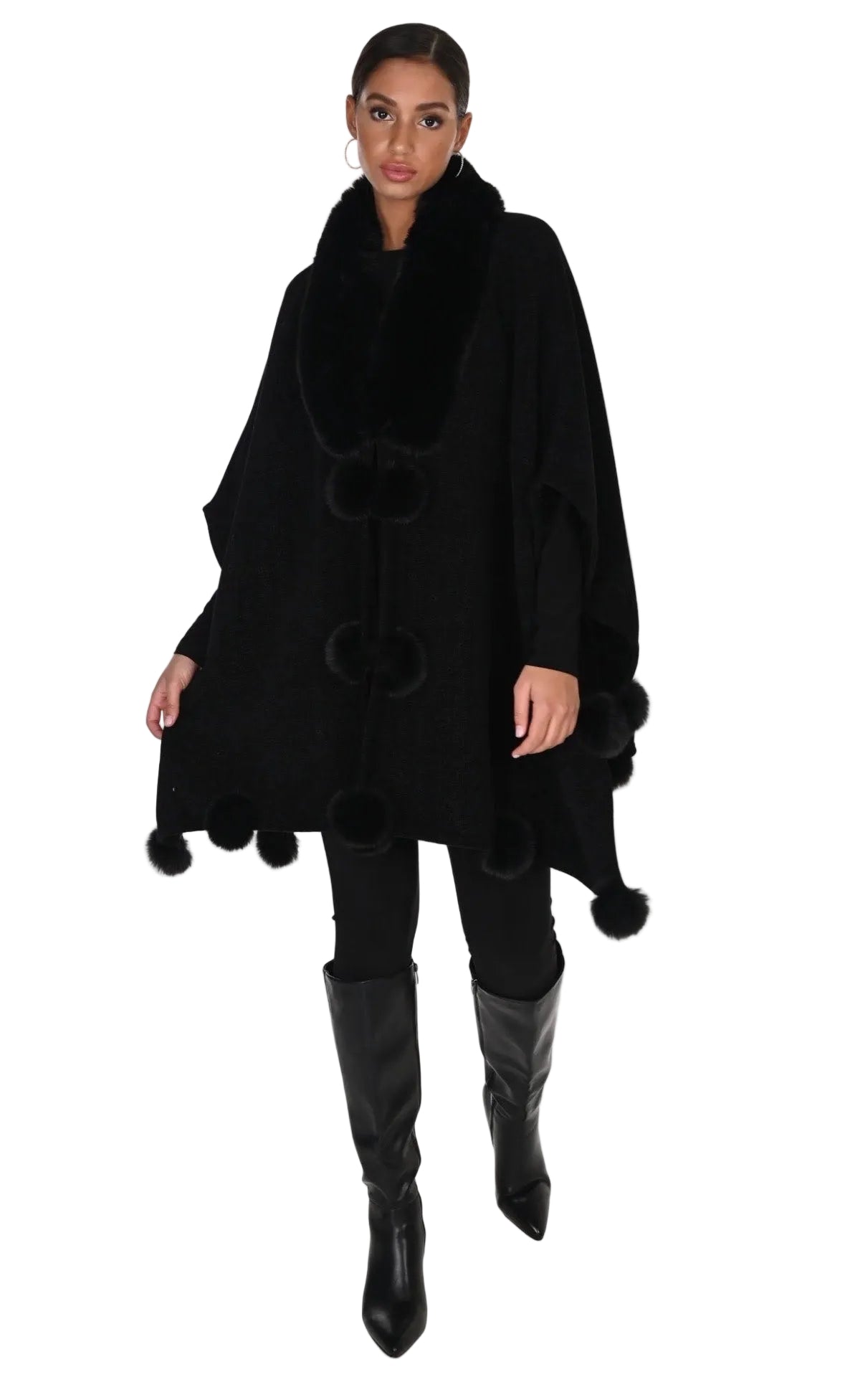 Frank Lyman Black Pom Pom Cape 263801