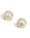 Coco + Carmen Earrings Hexagon Pearl Stud