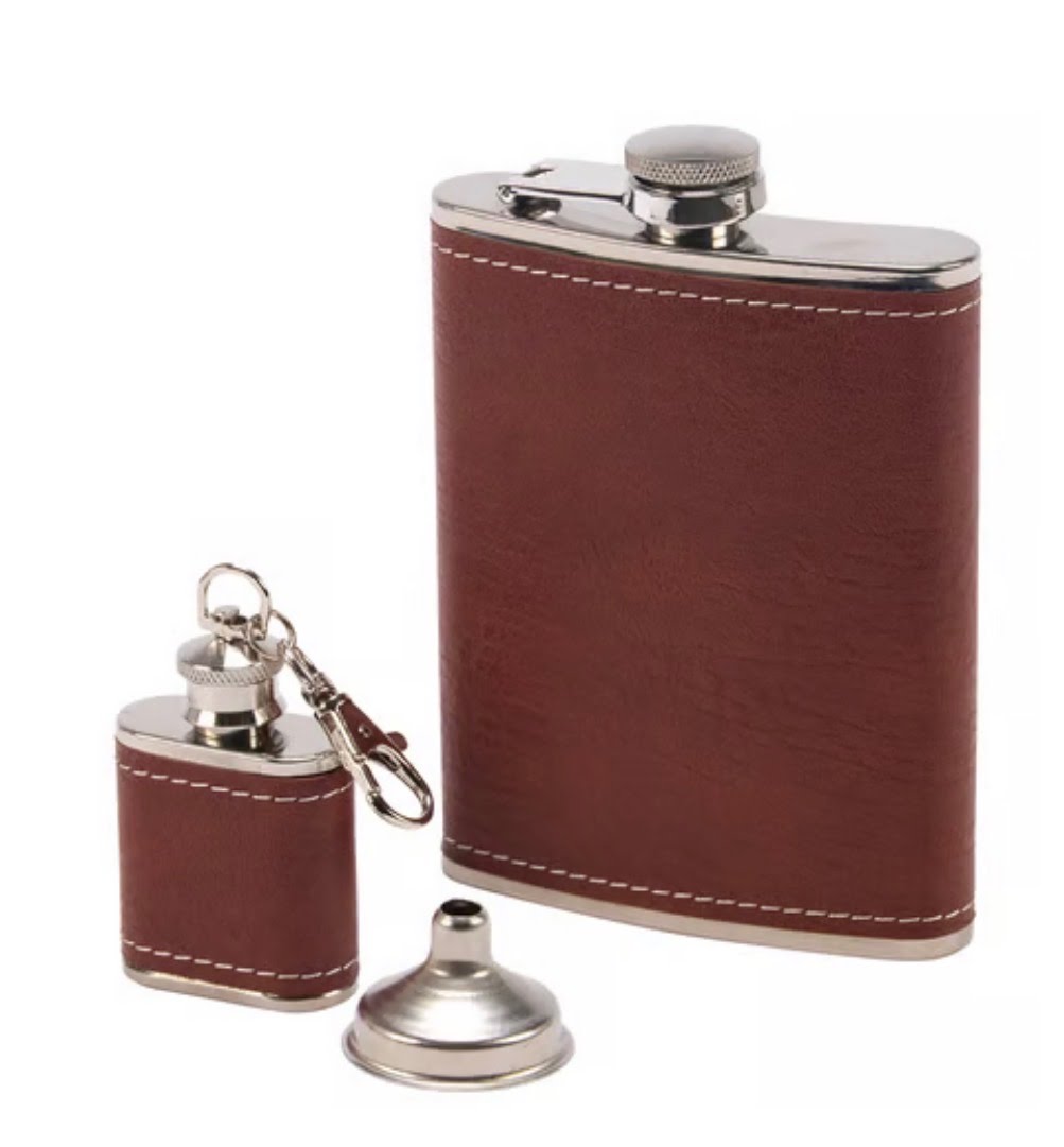 Brown Pebbled Flask Set