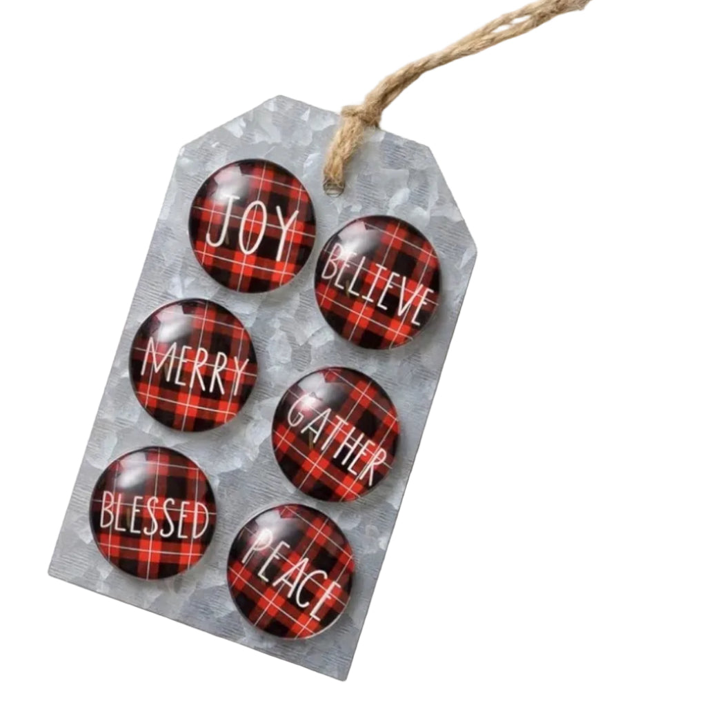 Buffalo Plaid Christmas Magnet Set