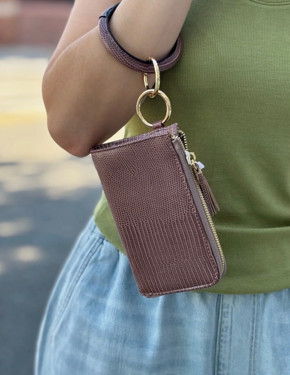 JEN &amp; CO. Liv Lizard Pink Bangle Wristlet/Wallet