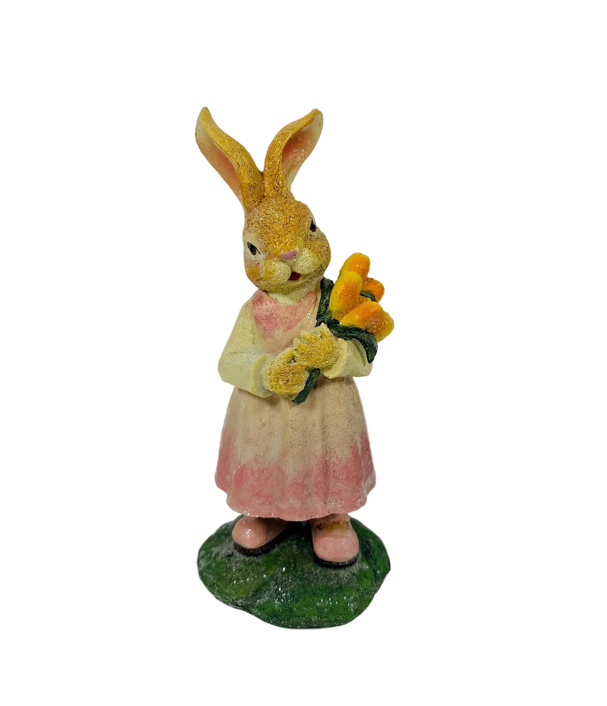 Resin Rabbit Holding Tulips Decor