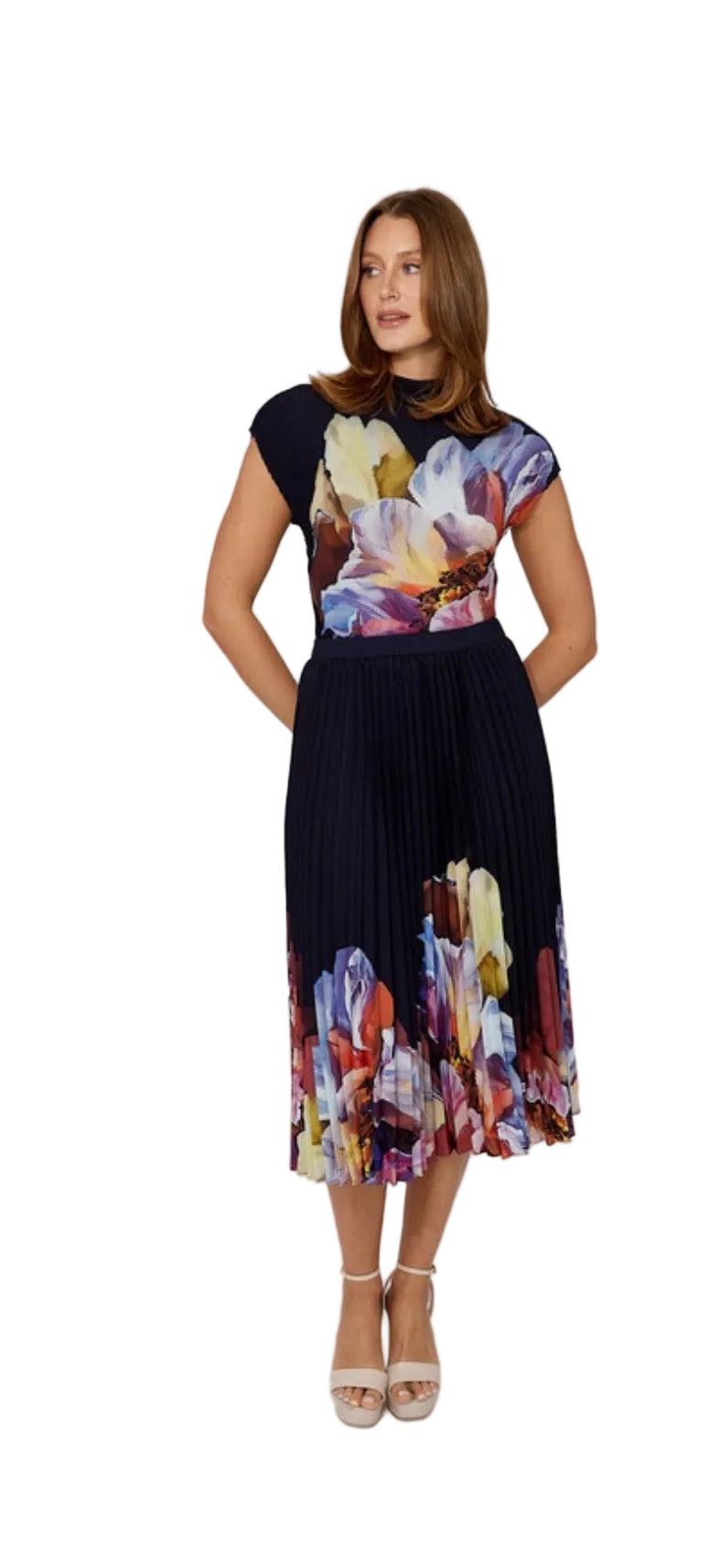 Frank Lyman Floral Pleated Midi Skirt 266552