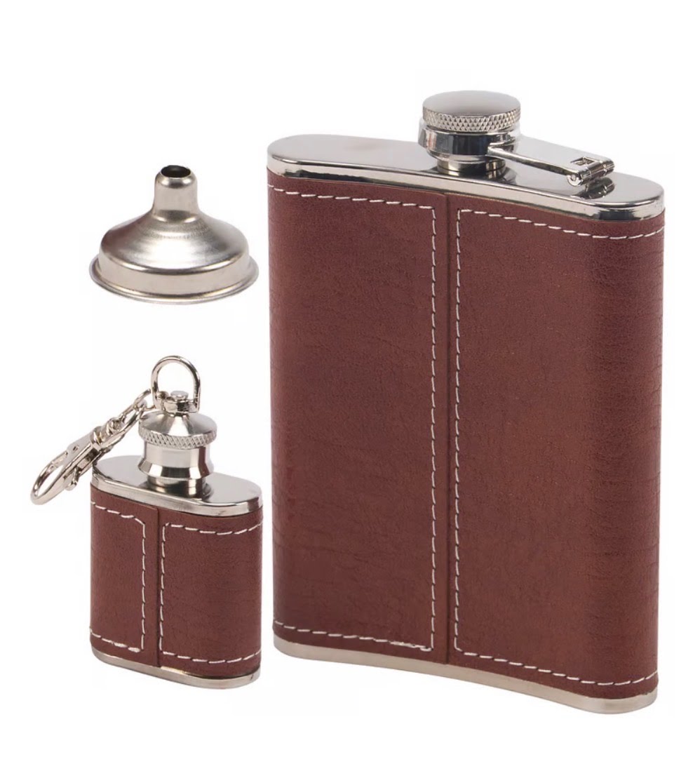 Brown Pebbled Flask Set