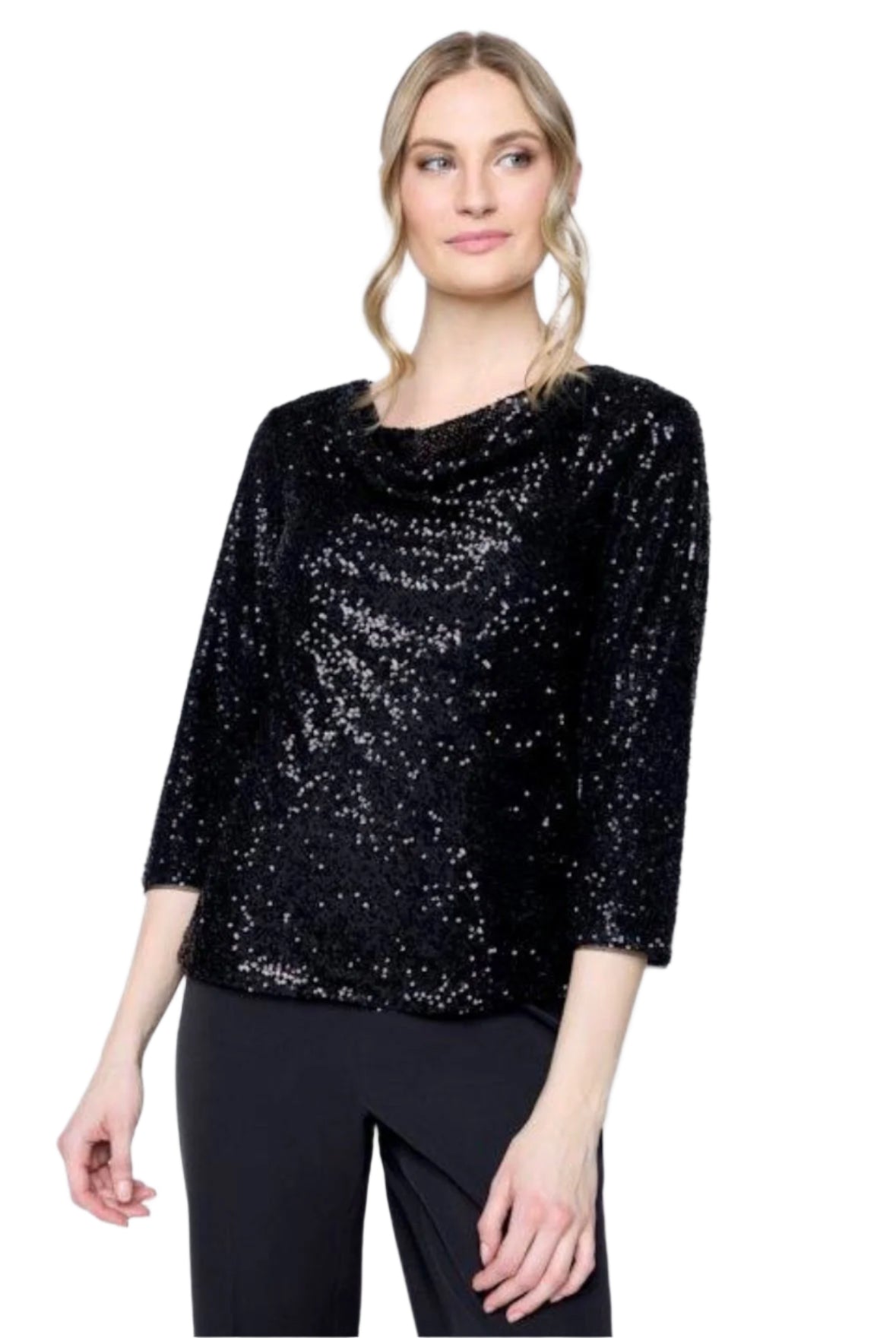 Carre Noir Top Short Sleeve Sequin Drape 6651
