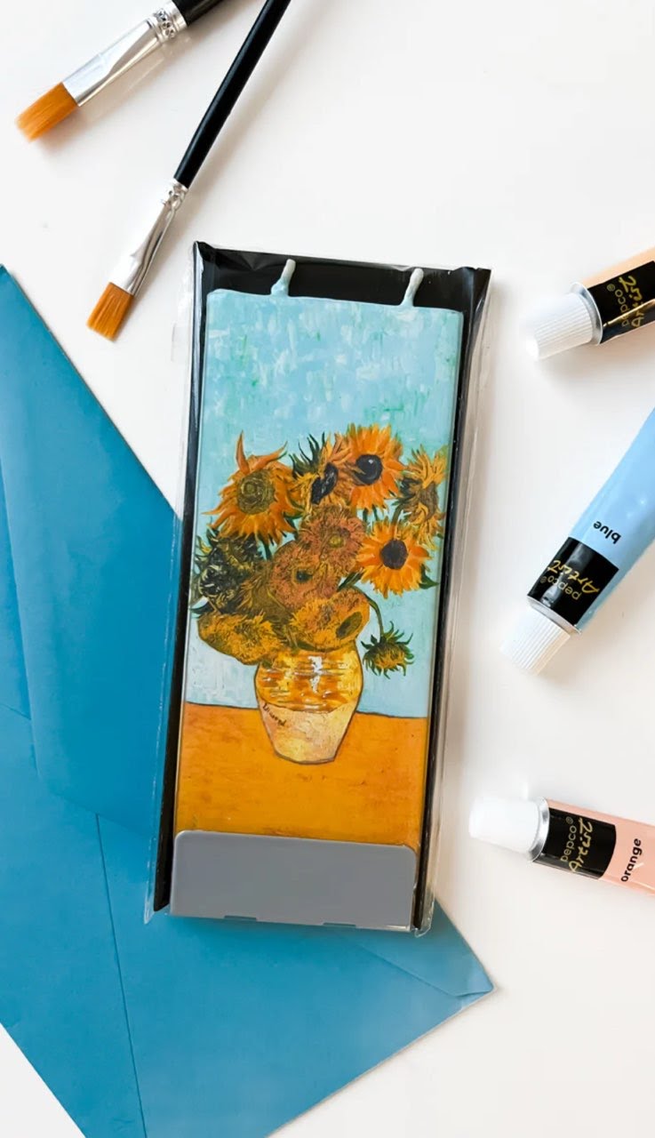 Flatyz Vincent van Gogh Sunflowers on Blue Candle