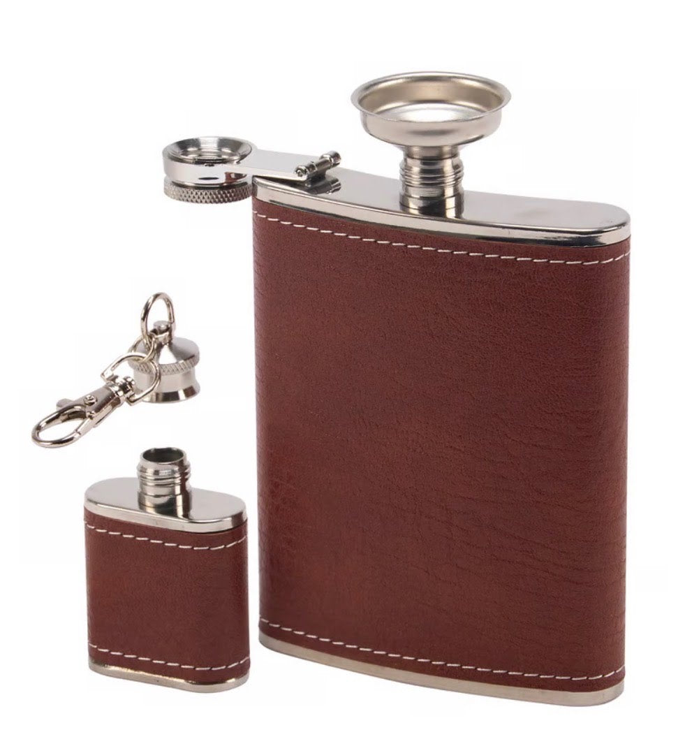 Brown Pebbled Flask Set