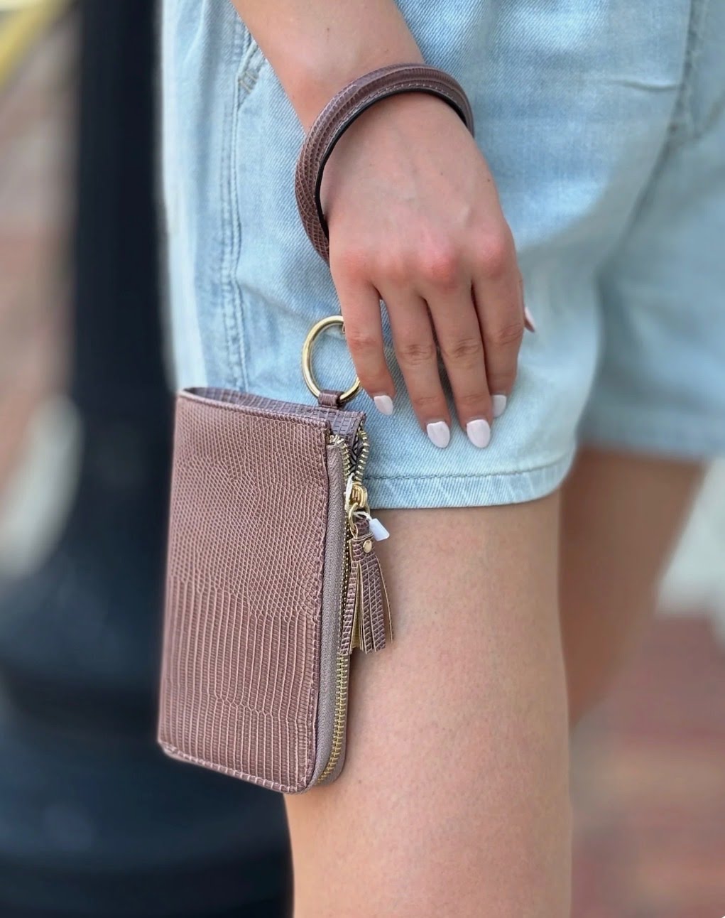 JEN &amp; CO. Liv Lizard Pink Bangle Wristlet/Wallet