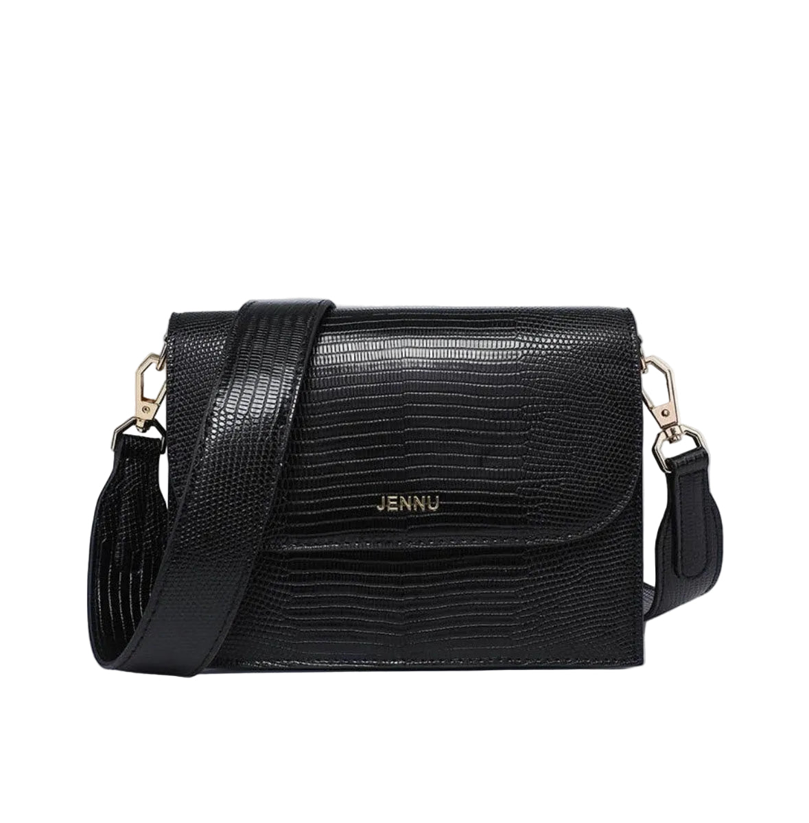 JEN &amp; CO. Black Vegan Crocodile Tokyo Purse