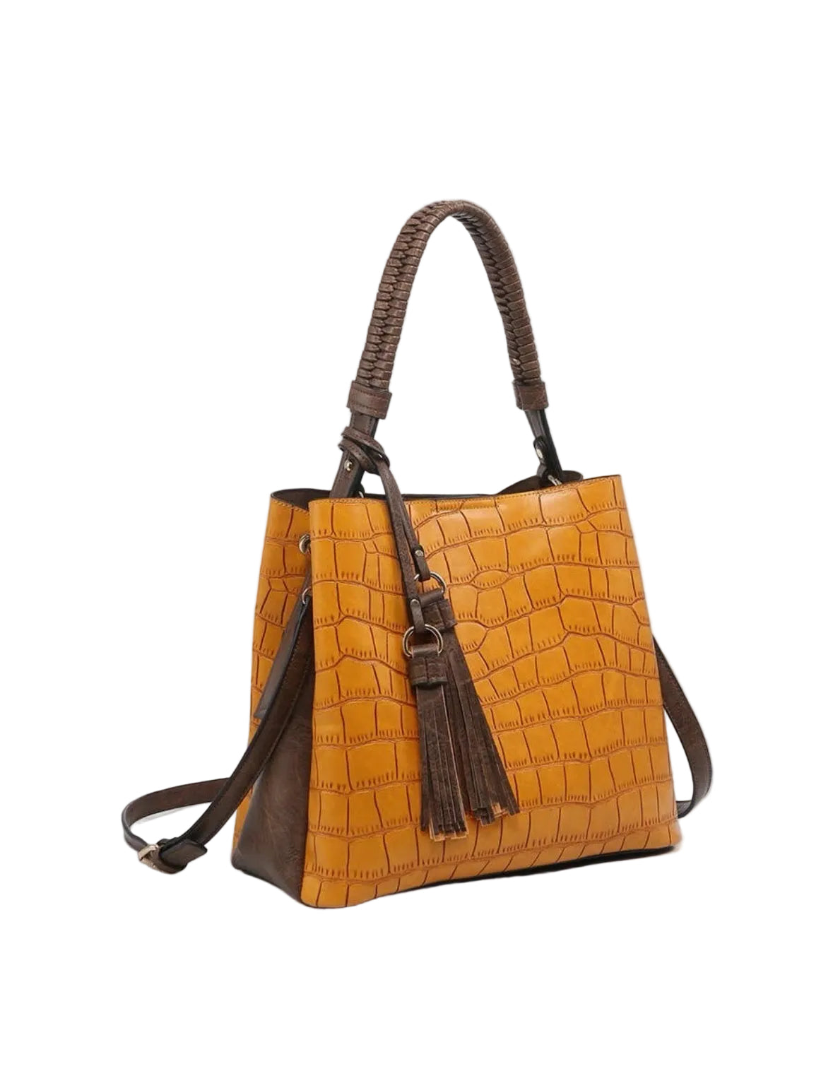 JEN &amp; CO. Olivia Crocodile Braided Strap Hobo Tote