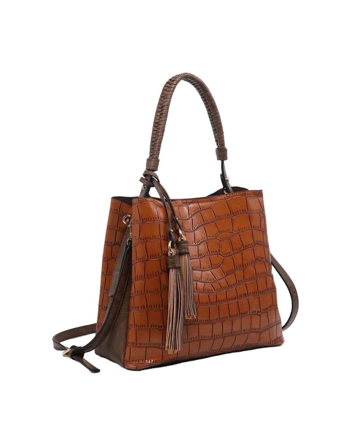 JEN &amp; CO. Olivia Crocodile Braided Strap Hobo Tote