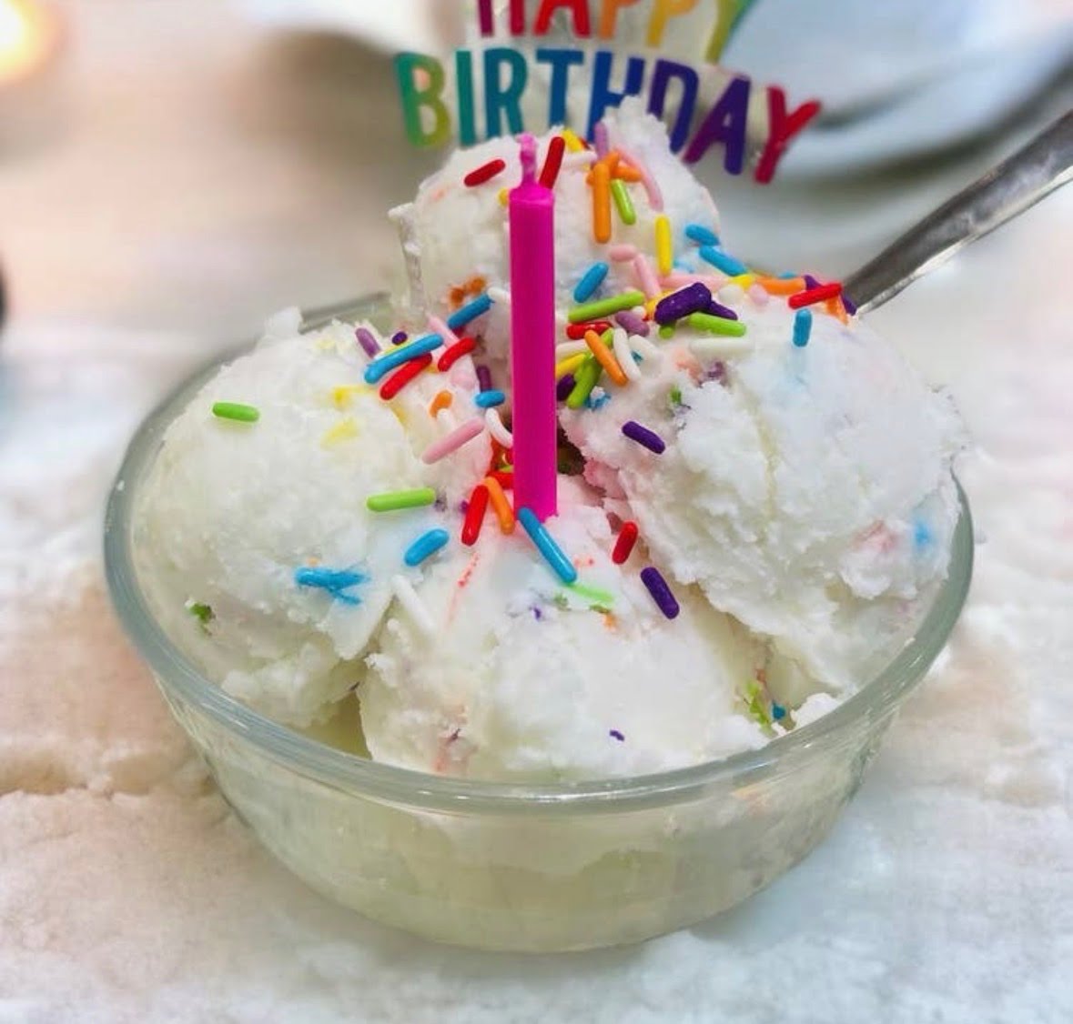 Happy Birthday Ice Cream Bowl Candle with Sprinkles