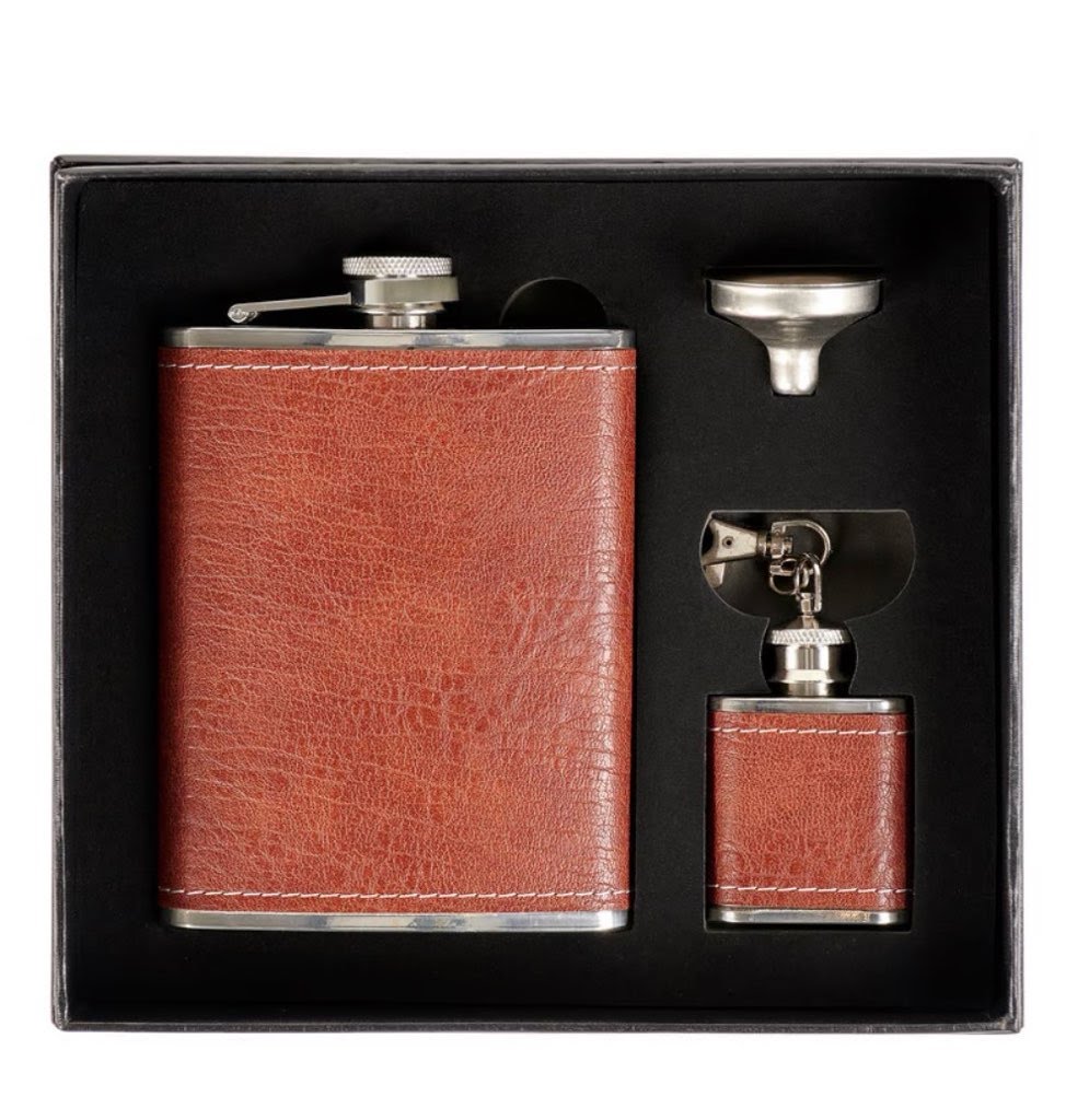 Brown Pebbled Flask Set