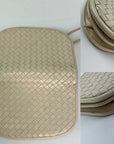Bottega Veneta Intreciato White Leather Shoulder Clutch Bag