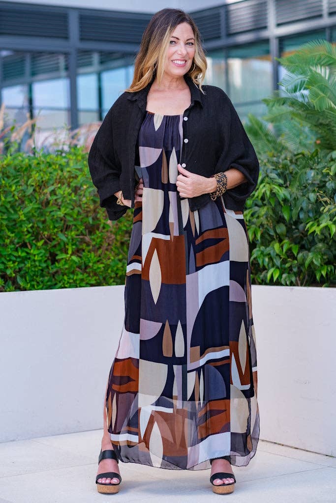 Marla Funky Geo Silk Maxi Dress