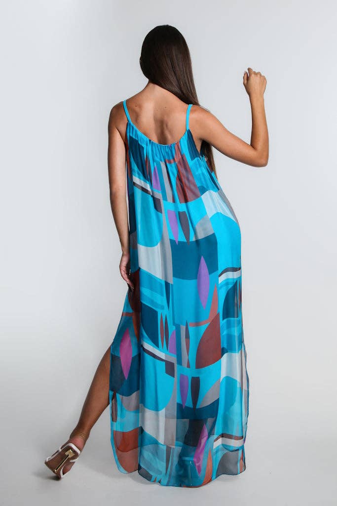 Marla Funky Geo Silk Maxi Dress