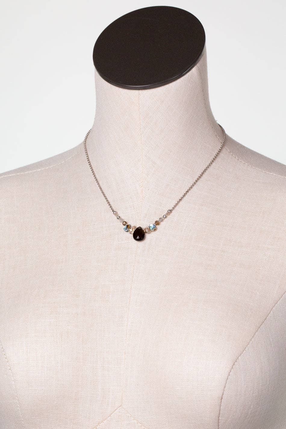Smoky Quartz, Crystal and Abalone Necklace