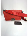 CHANEL Lambskin Quilted Medium Boy Red Flap Bag