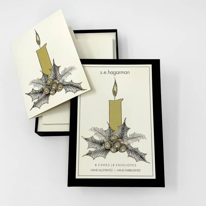 s.e.hagarman Christmas Candle Greeting Card Set