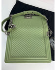 Chanel Calfskin Chevron Quilted Medium Boy Flap Light Green Bag
