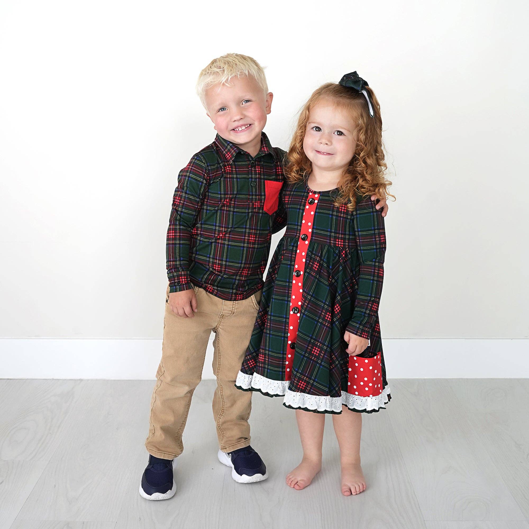 Kane Tartan &amp; Ruby Dot Button Dress Christmas Tartan