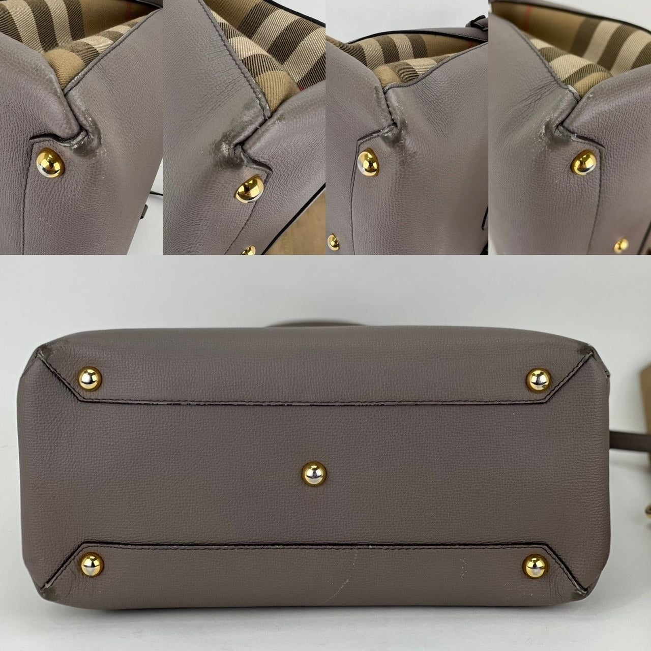 Burberry Banner House Check Leather Canvas Medium Hand Shoulder Bag