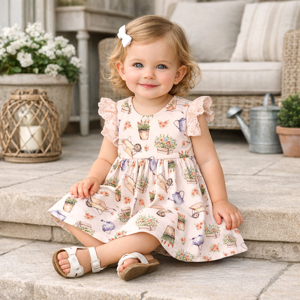 Petal Patch Baby Girl Dress – Bamboo &amp; Eyelet Garden Dress