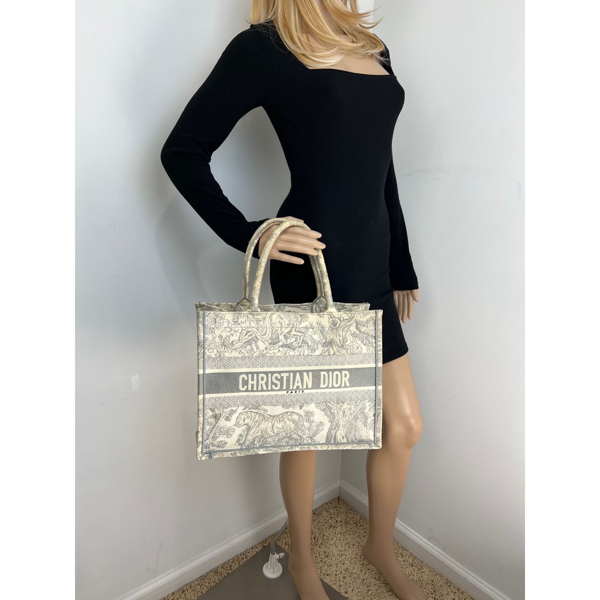 Dior Medium Book Tote Toile de Jouy Ecru and Gray Embroidery