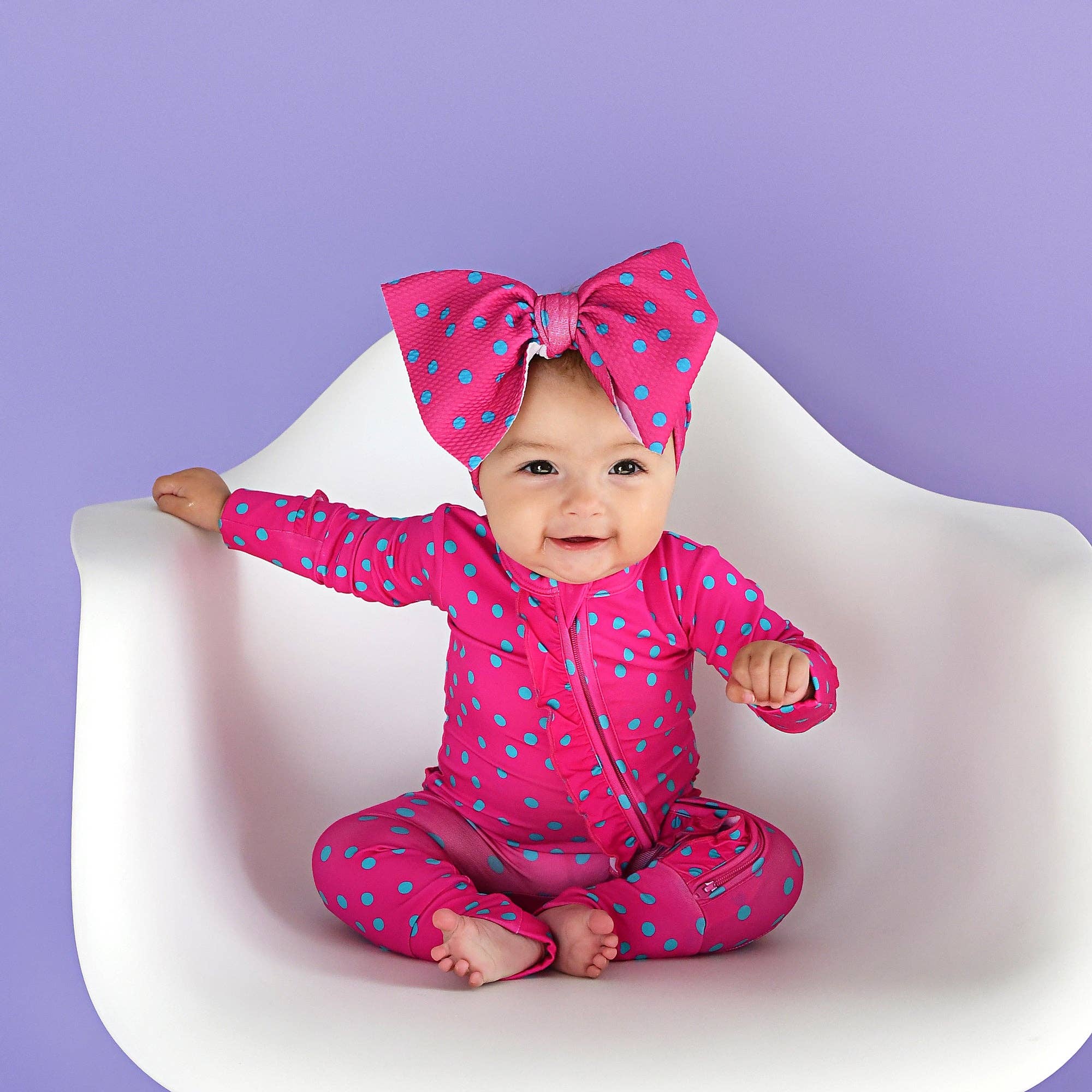 Evelyn Dot Ruffle Zip Bamboo Valentines Day Baby Outfit Dot