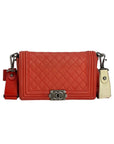 CHANEL Lambskin Quilted Medium Boy Red Flap Bag