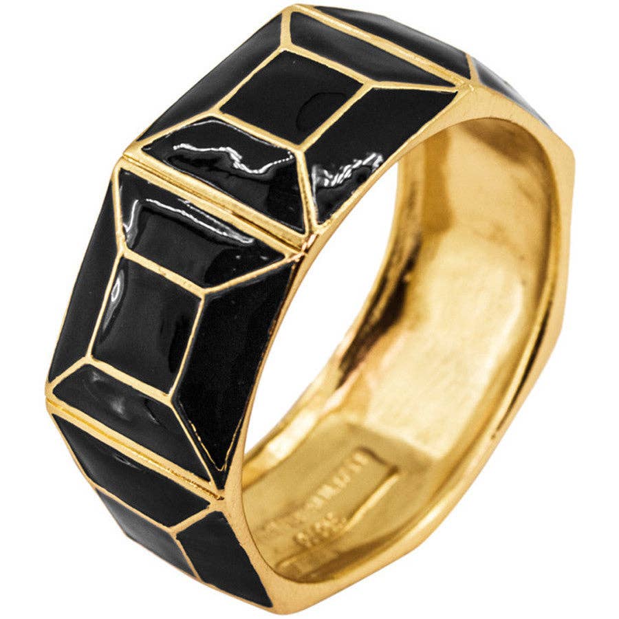 Art Deco Black &amp; Gold Bangle Bracelet