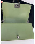 Chanel Calfskin Chevron Quilted Medium Boy Flap Light Green Bag
