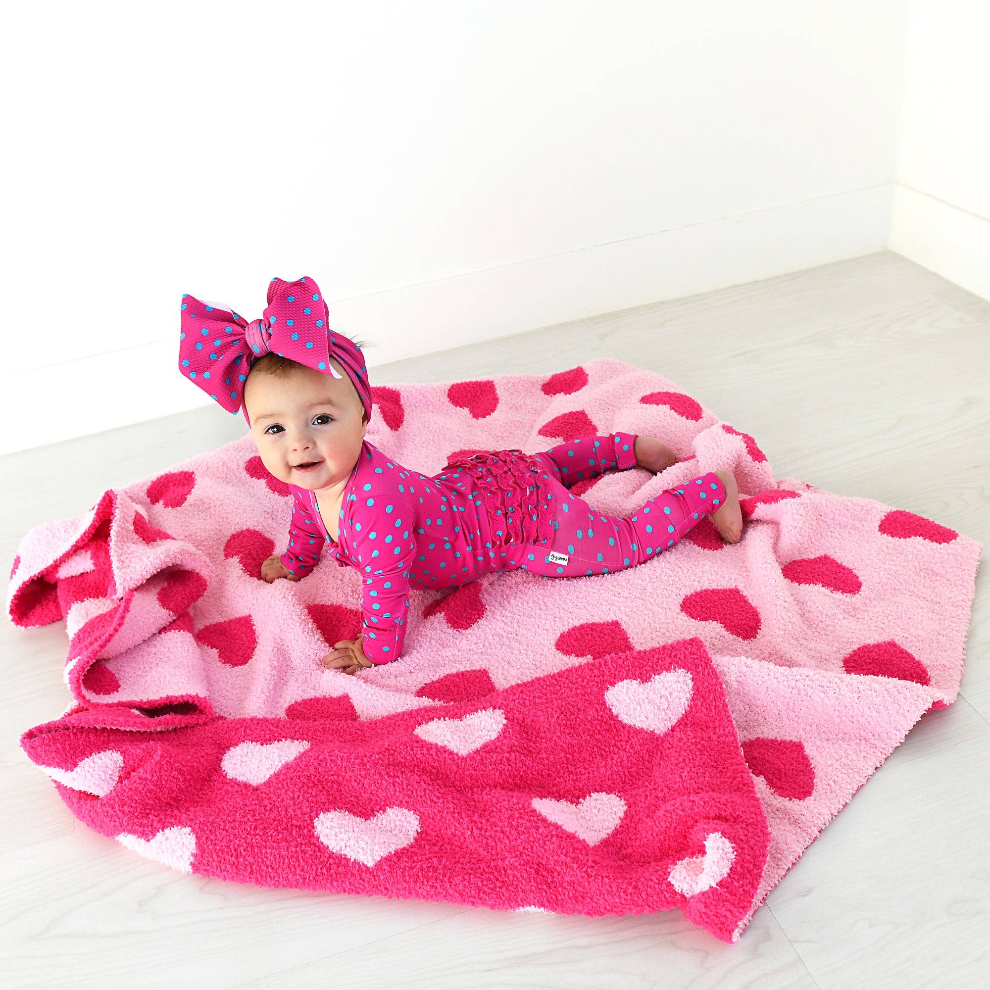 Evelyn Dot Ruffle Zip Bamboo Valentines Day Baby Outfit Dot