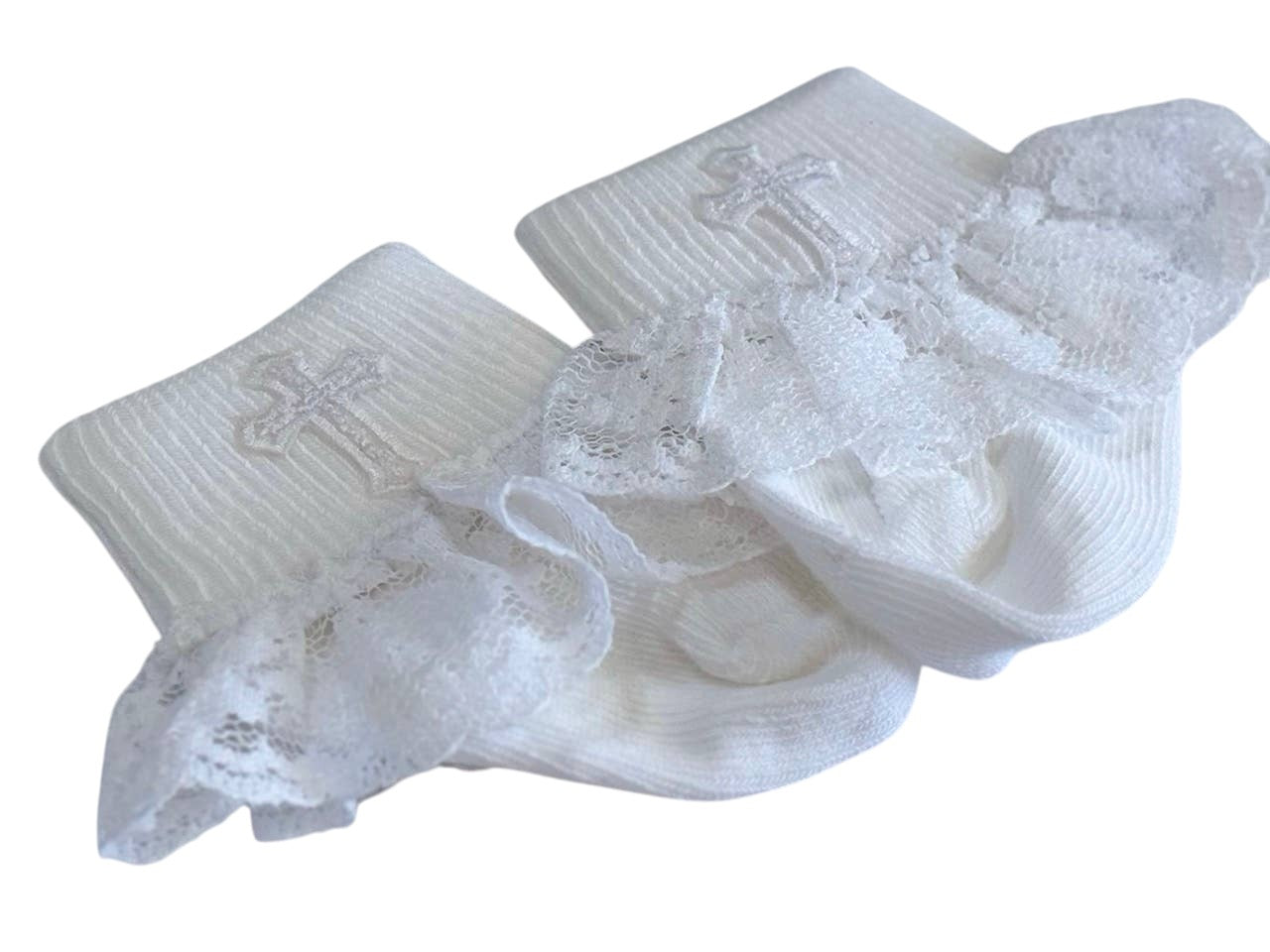 Baby GIrl Baptism Socks With Crosses