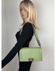 Chanel Calfskin Chevron Quilted Medium Boy Flap Light Green Bag