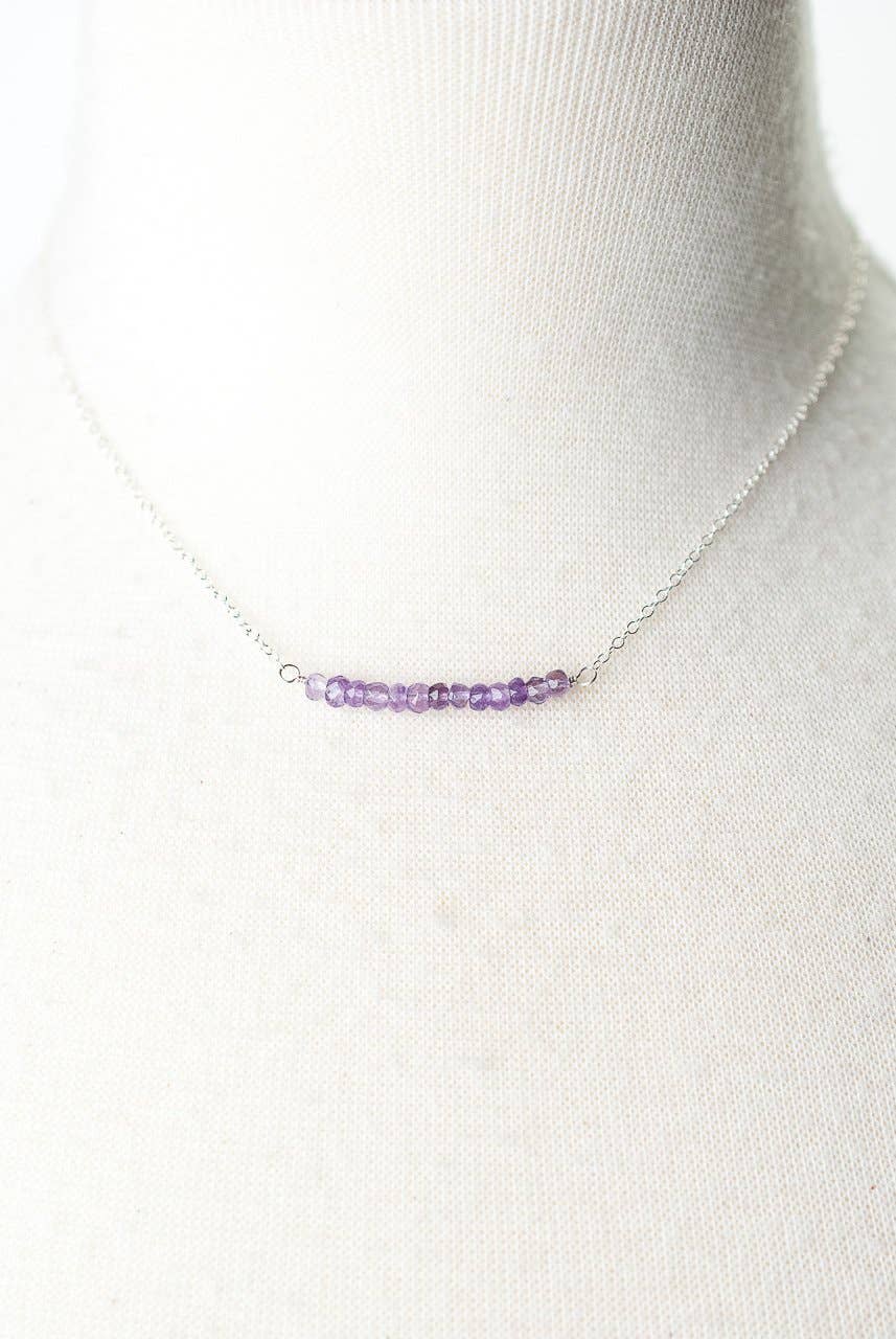 Amethyst and Sterling Silver Bar Necklace
