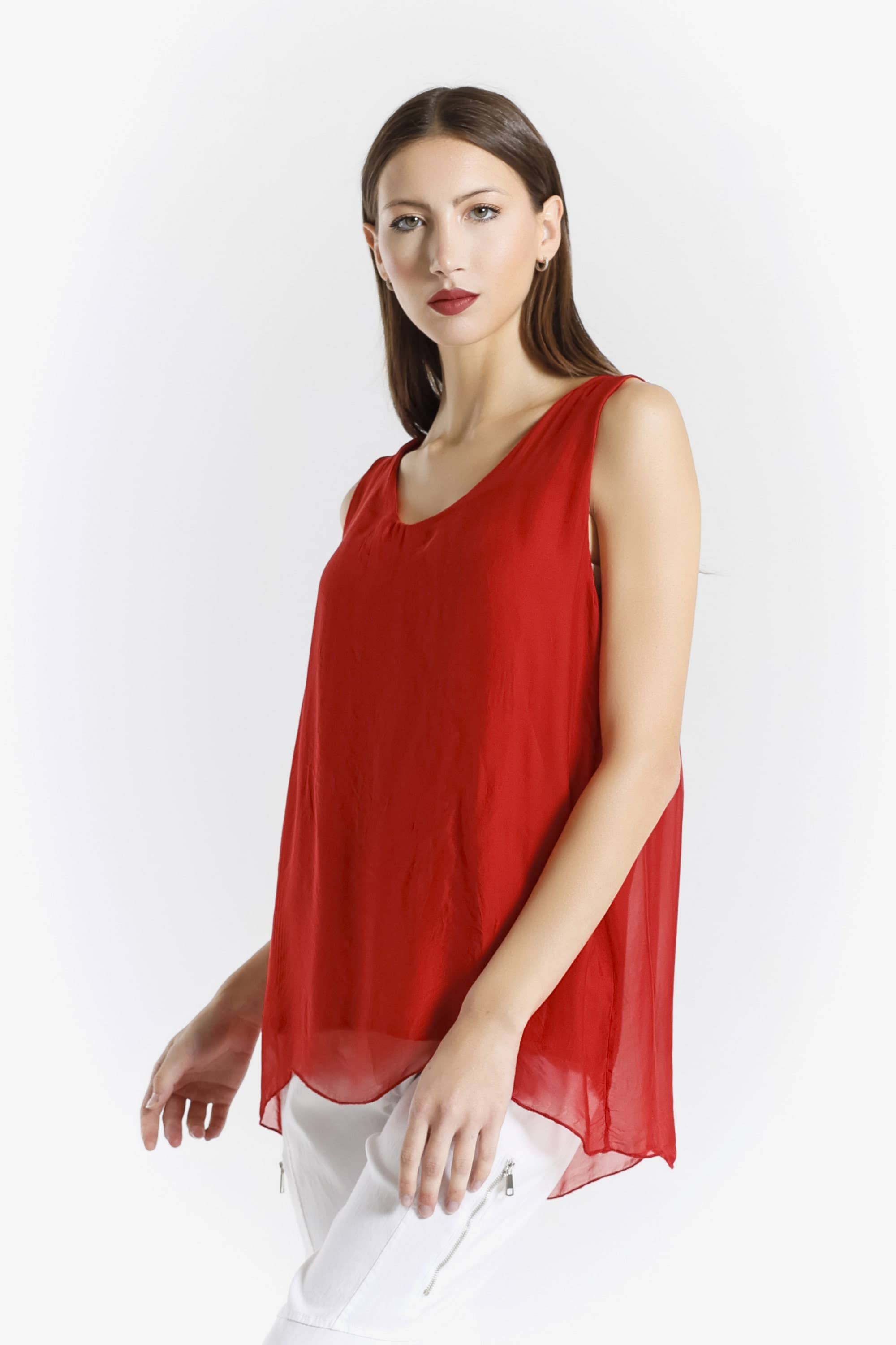 Tina Stephens Made In Italy Dina Silk V-Neck Tank