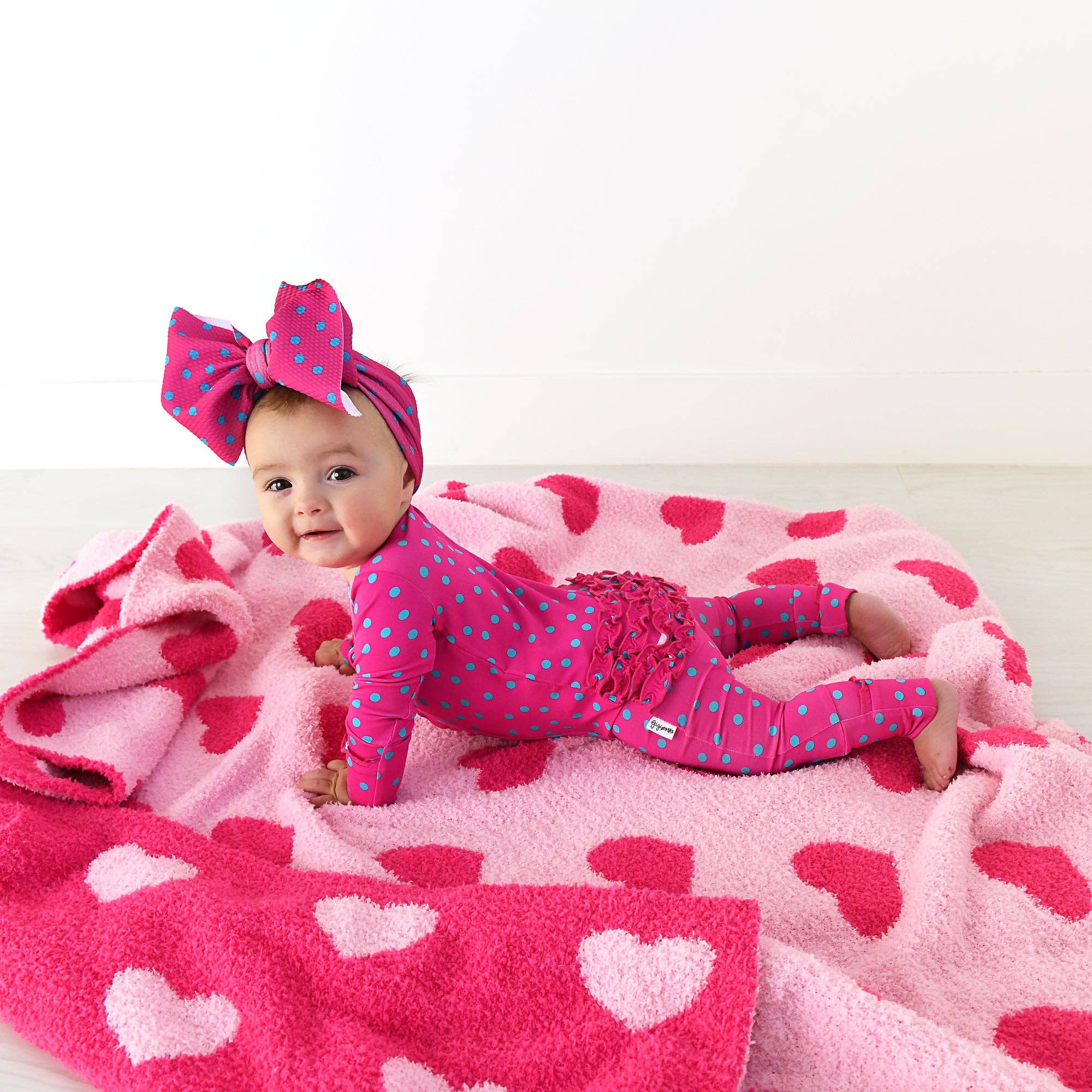 Evelyn Dot Ruffle Zip Bamboo Valentines Day Baby Outfit Dot