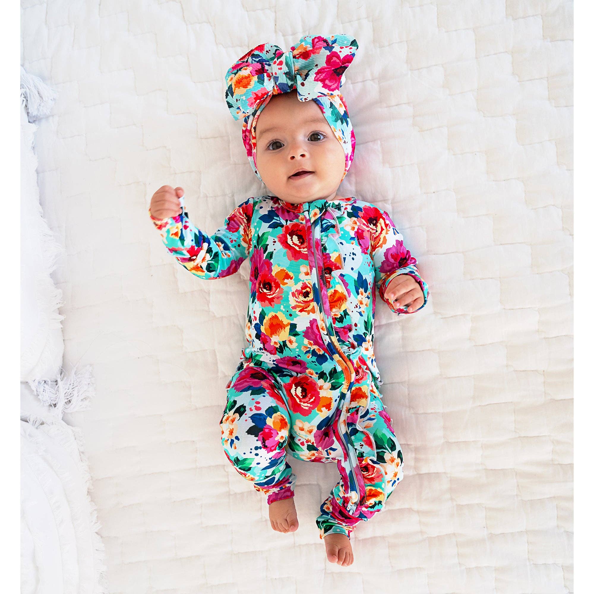Maggie Ruffle Zip Bamboo Baby Zip Sleepies Little Outfit