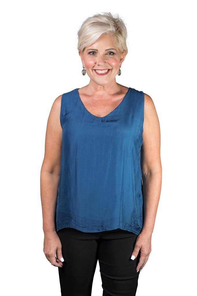 Tina Stephens Made In Italy Dina Silk V-Neck Tank