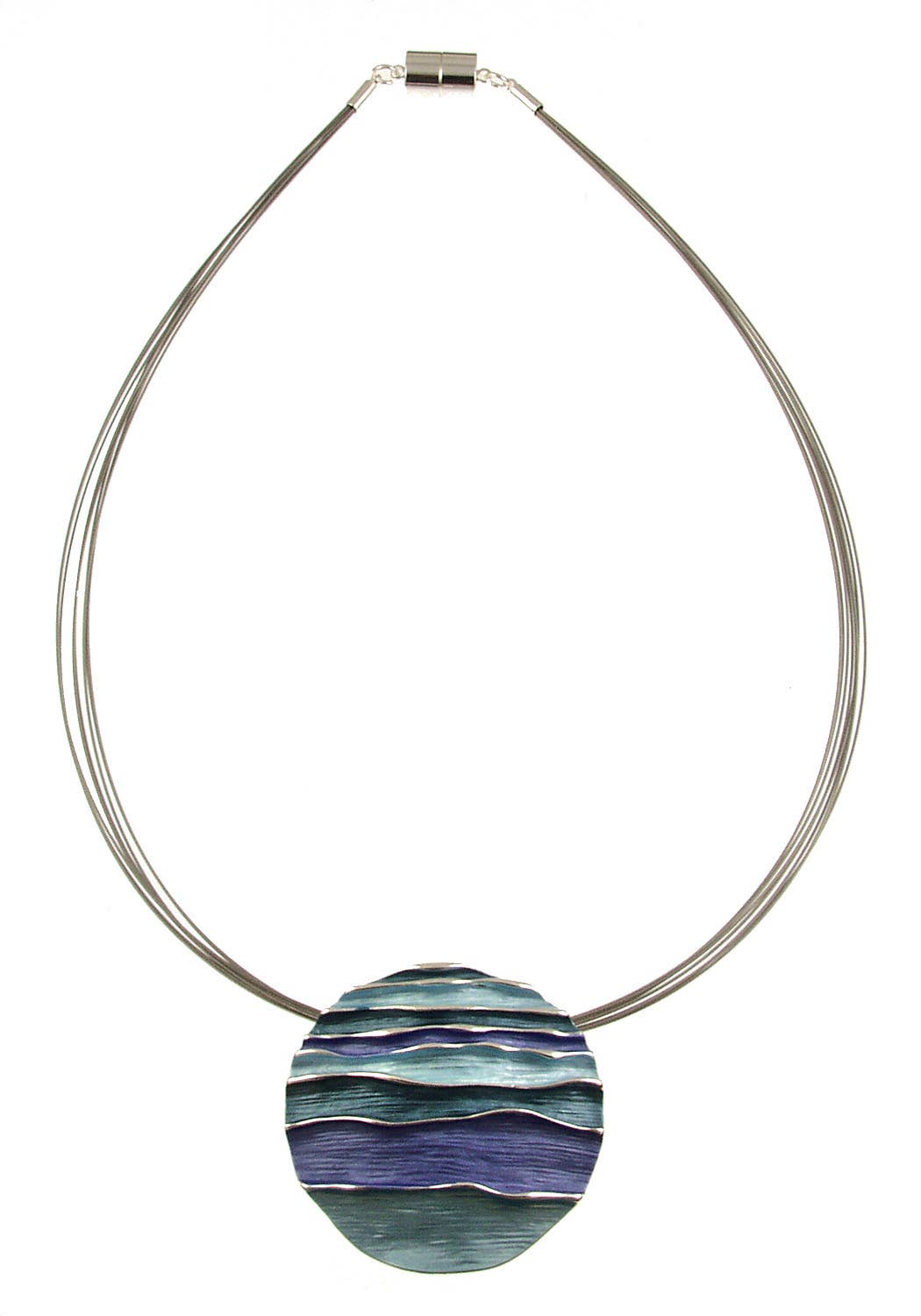 Ocean Waves Emboss Round Pendant Necklace