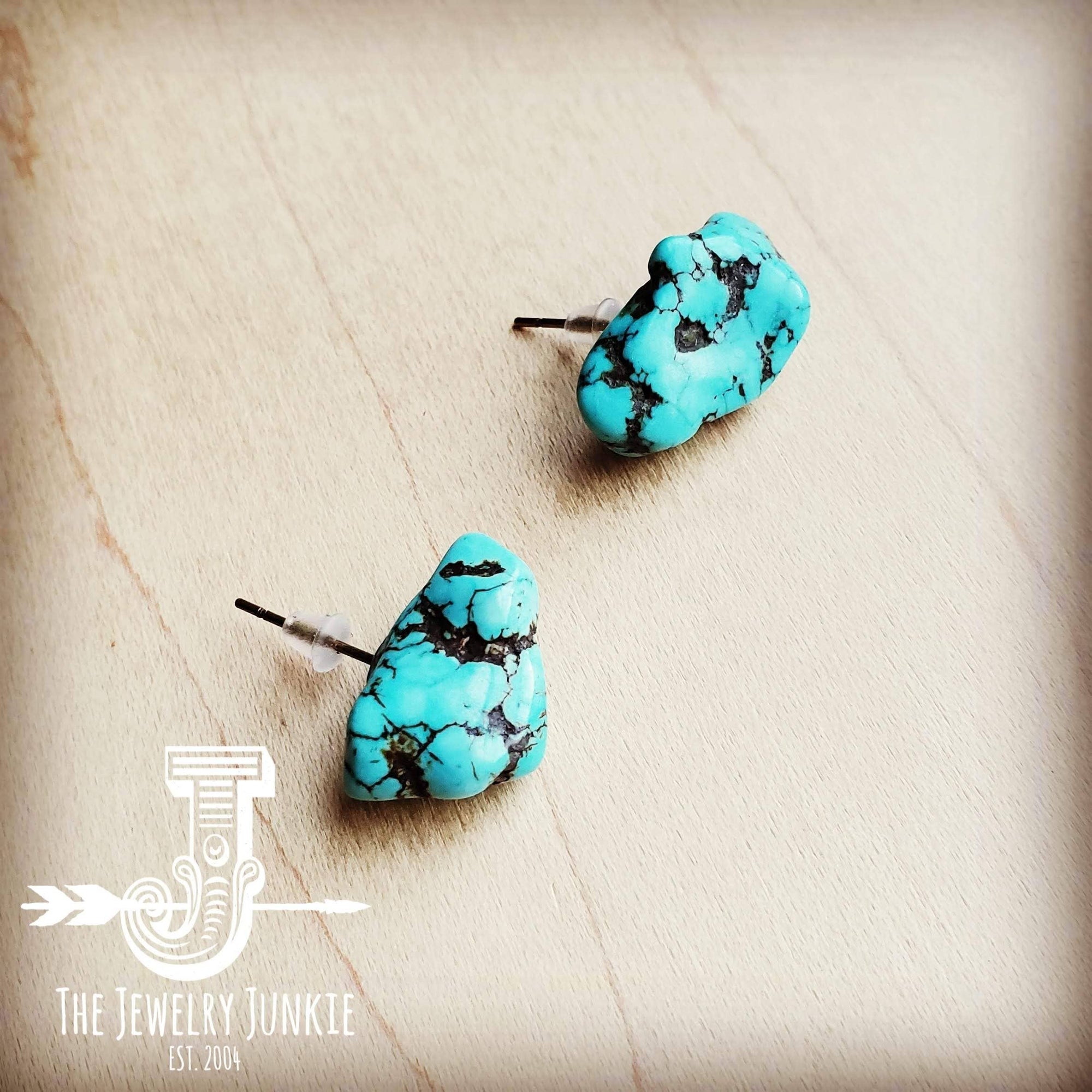 Dyed Blue Turquoise Beaded Stud Earrings