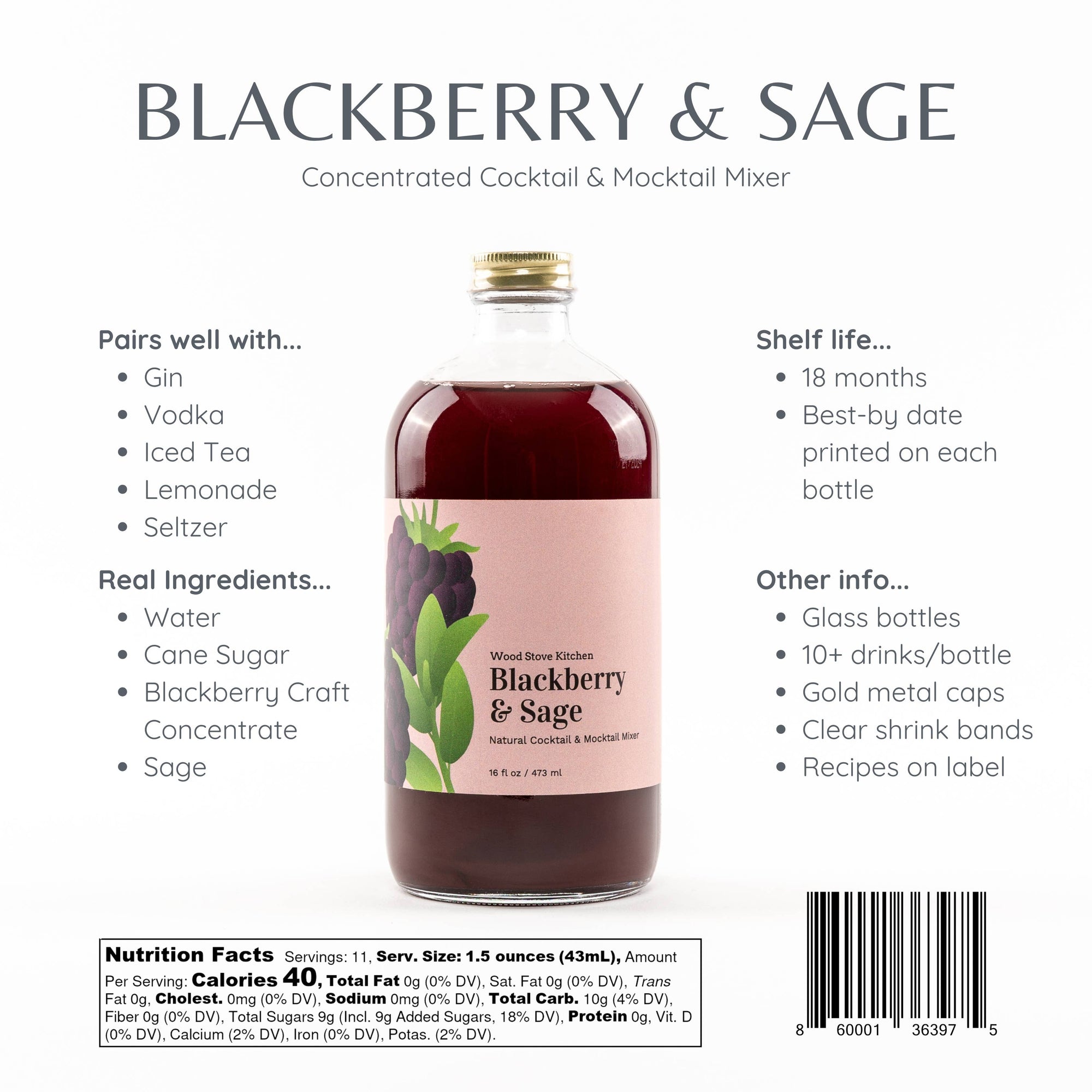 Blackberry &amp; Sage Cocktail Mixer and Mocktail Mixer, 16 fl oz