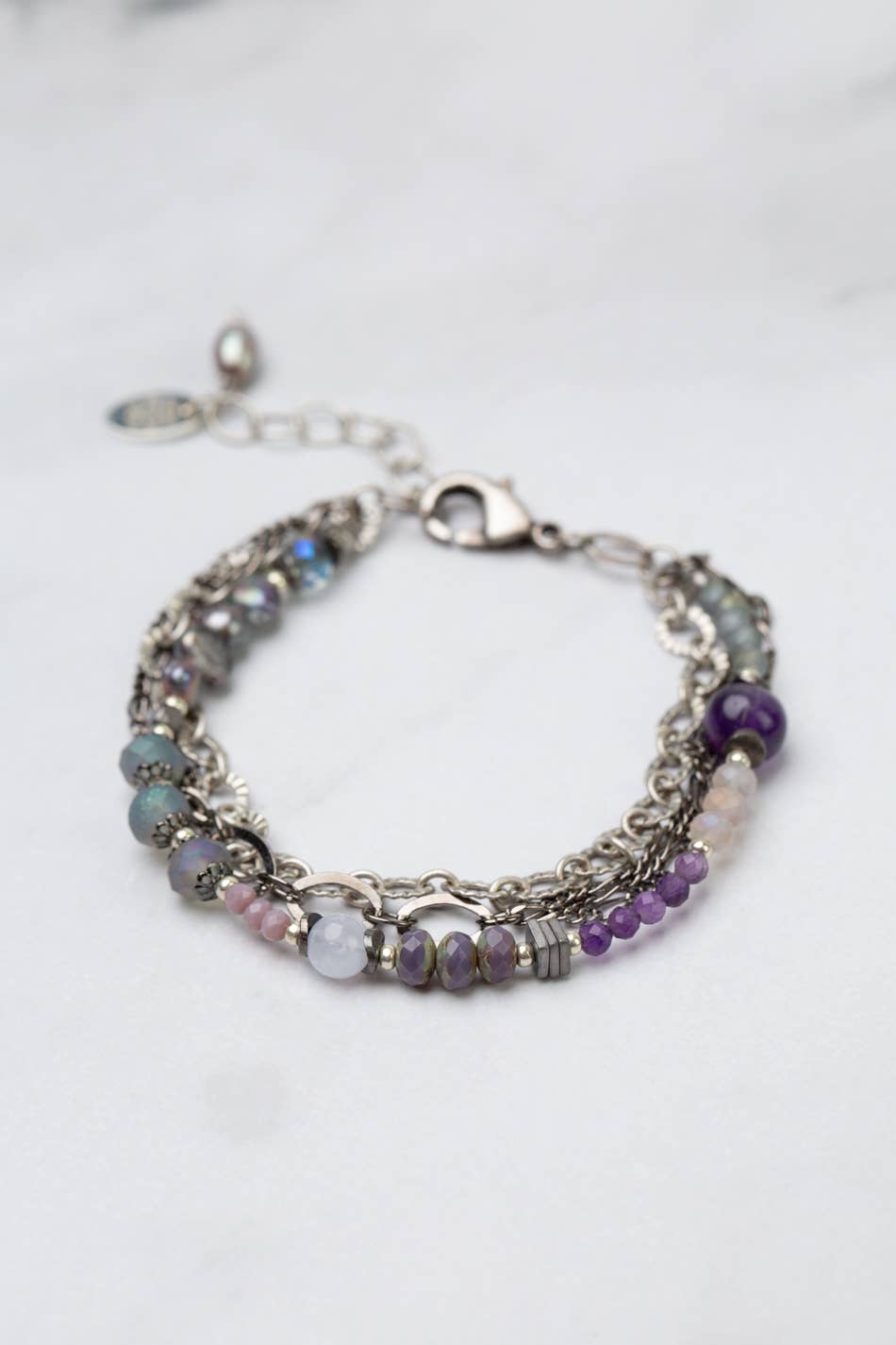 Pearl, Amethyst and Blue Lace Agate Bracelet