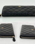Chanel Caviar Quilted Large Gusset  Zip Around Black Wallet