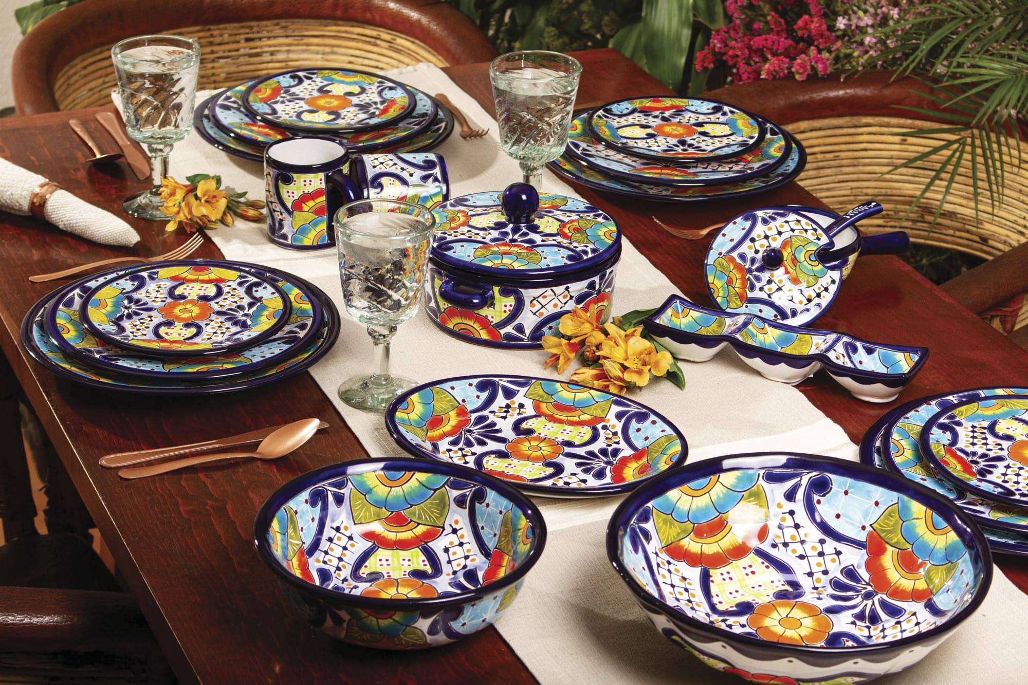 NOVICA Raining Flowers Ceramic Serving Bowl