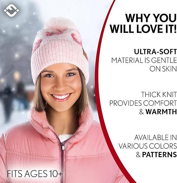 Women&#39;s Chenille Winter Pom Beanie - Daisy - Rose