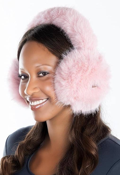 Women&#39;s Adjustable Earmuffs - Long Fur - Rose